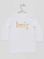 imię dziecka nadruk złoty koszulka z długim rękawem kolor biały 103