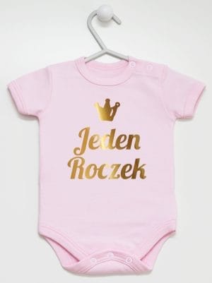 jeden roczek nadruk złoty body z krótkim rękawem kolor różowy 030