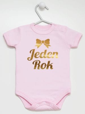 jeden rok nadruk złoty body z krótkim rękawem kolor różowy 012