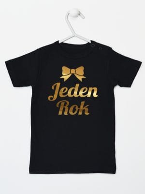 jeden rok nadruk złoty koszulka z krótkim rękawem kolor czarny 012