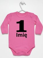 jedynka na pierwsze urodziny z imieniem body z długim rękawem kolor ciemny różowy 084
