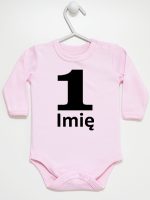 jedynka na pierwsze urodziny z imieniem body z długim rękawem kolor różowy 084