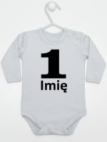 jedynka na pierwsze urodziny z imieniem body z długim rękawem kolor szary 084