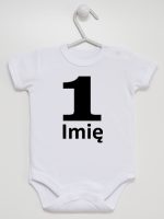 jedynka na pierwsze urodziny z imieniem body z krótkim rękawem kolor biały 084