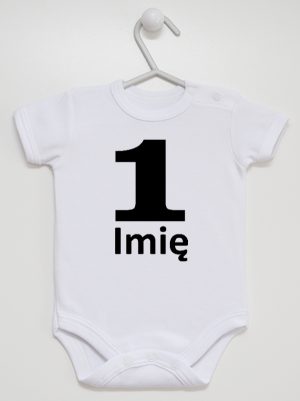 jedynka na pierwsze urodziny z imieniem body z krótkim rękawem kolor biały 084
