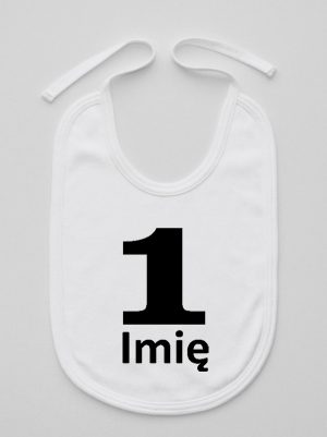 jedynka na pierwsze urodziny z imieniem śliniak niemowlęcy kolor biały 084