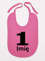 jedynka na pierwsze urodziny z imieniem śliniak niemowlęcy kolor ciemny różowy 084