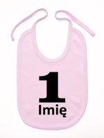 jedynka na pierwsze urodziny z imieniem śliniak niemowlęcy kolor różowy 084
