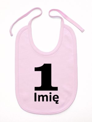 jedynka na pierwsze urodziny z imieniem śliniak niemowlęcy kolor różowy 084