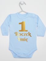 jedynka na roczek z imieniem nadruk złoty body z długim rękawem kolor błękitny 238 jedynka na roczek z imieniem nadruk złoty body z długim rękawem kolor błękitny 238