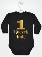 jedynka na roczek z imieniem nadruk złoty body z długim rękawem kolor czarny 238 jedynka na roczek z imieniem nadruk złoty body z długim rękawem kolor czarny 238