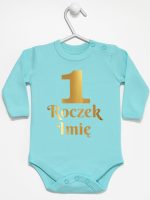 jedynka na roczek z imieniem nadruk złoty body z długim rękawem kolor miętowy 238 jedynka na roczek z imieniem nadruk złoty body z długim rękawem kolor miętowy 238