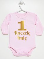 jedynka na roczek z imieniem nadruk złoty body z długim rękawem kolor różowy 238 jedynka na roczek z imieniem nadruk złoty body z długim rękawem kolor różowy 238