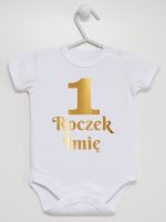 jedynka na roczek z imieniem nadruk złoty body z krótkim rękawem kolor biały 238 jedynka na roczek z imieniem nadruk złoty body z krótkim rękawem kolor biały 238