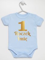jedynka na roczek z imieniem nadruk złoty body z krótkim rękawem kolor błękitny 238 jedynka na roczek z imieniem nadruk złoty body z krótkim rękawem kolor błękitny 238