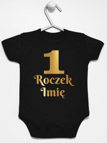 jedynka na roczek z imieniem nadruk złoty body z krótkim rękawem kolor czarny 238