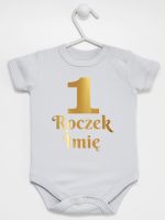jedynka na roczek z imieniem nadruk złoty body z krótkim rękawem kolor szary 238 jedynka na roczek z imieniem nadruk złoty body z krótkim rękawem kolor szary 238