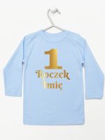 jedynka na roczek z imieniem nadruk złoty koszulka z długim rękawem kolor błękitny 238 jedynka na roczek z imieniem nadruk złoty koszulka z długim rękawem kolor błękitny 238