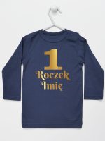 jedynka na roczek z imieniem nadruk złoty koszulka z długim rękawem kolor granatowy 238 jedynka na roczek z imieniem nadruk złoty koszulka z długim rękawem kolor granatowy 238