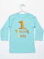 jedynka na roczek z imieniem nadruk złoty koszulka z długim rękawem kolor miętowy 238 jedynka na roczek z imieniem nadruk złoty koszulka z długim rękawem kolor miętowy 238