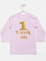 jedynka na roczek z imieniem nadruk złoty koszulka z długim rękawem kolor różowy 238 jedynka na roczek z imieniem nadruk złoty koszulka z długim rękawem kolor różowy 238