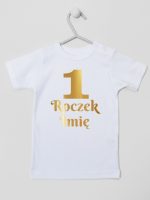 jedynka na roczek z imieniem nadruk złoty koszulka z krótkim rękawem kolor biały 238 jedynka na roczek z imieniem nadruk złoty koszulka z krótkim rękawem kolor biały 238