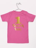 jedynka na roczek z imieniem nadruk złoty koszulka z krótkim rękawem kolor ciemny różowy 238 jedynka na roczek z imieniem nadruk złoty koszulka z krótkim rękawem kolor ciemny różowy 238