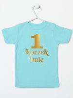 jedynka na roczek z imieniem nadruk złoty koszulka z krótkim rękawem kolor miętowy 238 jedynka na roczek z imieniem nadruk złoty koszulka z krótkim rękawem kolor miętowy 238