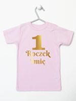jedynka na roczek z imieniem nadruk złoty koszulka z krótkim rękawem kolor różowy 238 jedynka na roczek z imieniem nadruk złoty koszulka z krótkim rękawem kolor różowy 238