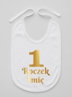 jedynka na roczek z imieniem nadruk złoty śliniak niemowlęcy kolor biały 238 jedynka na roczek z imieniem nadruk złoty śliniak niemowlęcy kolor biały 238