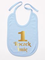 jedynka na roczek z imieniem nadruk złoty śliniak niemowlęcy kolor błękitny 238 jedynka na roczek z imieniem nadruk złoty śliniak niemowlęcy kolor błękitny 238