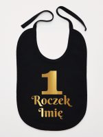 jedynka na roczek z imieniem nadruk złoty śliniak niemowlęcy kolor czarny 238 jedynka na roczek z imieniem nadruk złoty śliniak niemowlęcy kolor czarny 238