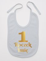jedynka na roczek z imieniem nadruk złoty śliniak niemowlęcy kolor szary 238 jedynka na roczek z imieniem nadruk złoty śliniak niemowlęcy kolor szary 238