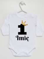 jedynka z koroną i imieniem na roczek body z długim rękawem kolor biały 161 jedynka z koroną i imieniem na roczek body z długim rękawem kolor biały 161