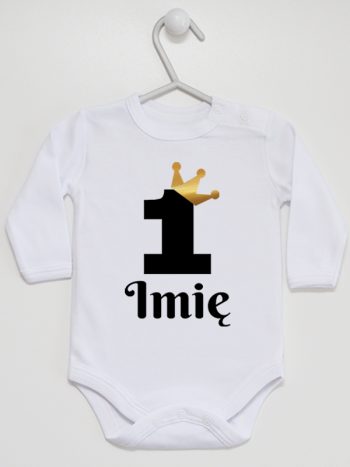 jedynka z koroną i imieniem na roczek body z długim rękawem kolor biały 161