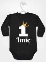 jedynka z koroną i imieniem na roczek body z długim rękawem kolor czarny 161 jedynka z koroną i imieniem na roczek body z długim rękawem kolor czarny 161