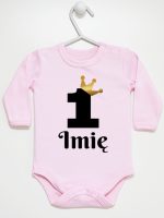 jedynka z koroną i imieniem na roczek body z długim rękawem kolor różowy 161 jedynka z koroną i imieniem na roczek body z długim rękawem kolor różowy 161
