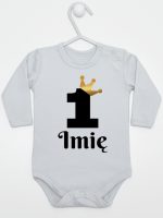 jedynka z koroną i imieniem na roczek body z długim rękawem kolor szary 161 jedynka z koroną i imieniem na roczek body z długim rękawem kolor szary 161