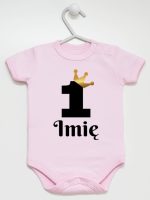 jedynka z koroną i imieniem na roczek body z krótkim rękawem kolor różowy 161 jedynka z koroną i imieniem na roczek body z krótkim rękawem kolor różowy 161