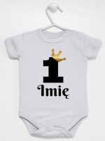 jedynka z koroną i imieniem na roczek body z krótkim rękawem kolor szary 161 jedynka z koroną i imieniem na roczek body z krótkim rękawem kolor szary 161