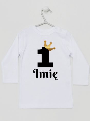jedynka z koroną i imieniem na roczek koszulka z długim rękawem kolor biały 161