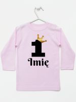 jedynka z koroną i imieniem na roczek koszulka z długim rękawem kolor różowy 161