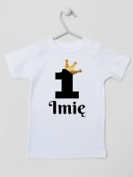 jedynka z koroną i imieniem na roczek koszulka z krótkim rękawem kolor biały 161