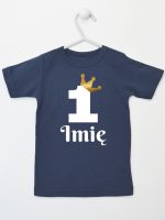 jedynka z koroną i imieniem na roczek koszulka z krótkim rękawem kolor granatowy 161