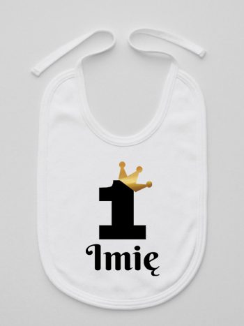 jedynka z koroną i imieniem na roczek śliniak niemowlęcy kolor biały 161