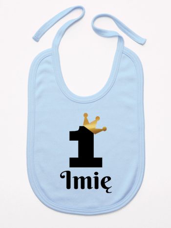 jedynka z koroną i imieniem na roczek śliniak niemowlęcy kolor błękitny 161
