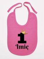 jedynka z koroną i imieniem na roczek śliniak niemowlęcy kolor ciemny różowy 161