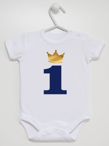 jedynka z koroną na roczek body z krótkim rękawem kolor biały 213