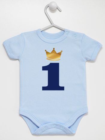 jedynka z koroną na roczek body z krótkim rękawem kolor błękitny 213