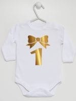 jedynka złota na pierwsze urodziny body z długim rękawem kolor biały 050